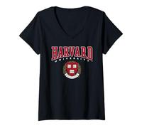 Womens Harvard University Red Veritas Crest V-Neck T-Shirt