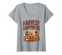 Womens Harvest Happiness Gardening Fall Pumpkin V-Neck T-Shirt