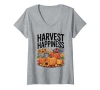 Womens Harvest Happiness Gardening Fall Pumpkin V-Neck T-Shirt