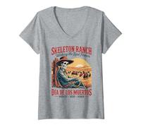 Womens Harvest Herd Honor - Día de Los Muertos Cowboy Farmer V-Neck T-Shirt
