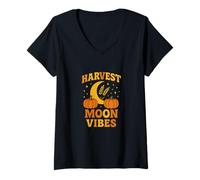 Womens Harvest Moon Vibes Autumn Nature Witch Aesthetic Fall Magic V-Neck T-Shirt