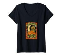 Womens Harvest Moon Vibes Autumn Nature Witch Aesthetic Fall Magic V-Neck T-Shirt