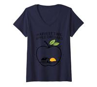 Women's Harvest Time Apple Orchard Apple Picking Day Apple Crew V-Neck T-Shirt