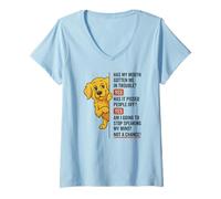 Womens Has My Mouth Gotten me in Trouble yes Golden Retriever V-Neck T-Shirt