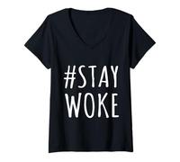 Womens Hashtag Stay Woke -I Am Awake AF, Truth, Freedom, Men, Women V-Neck T-Shirt