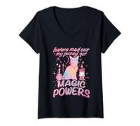 Womens Haters Mad Cuz My Pussy Got Magic Powers Cat V-Neck T-Shirt