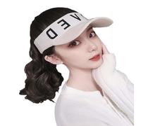 Women's hats, fashion hats with wigs, sun shades. Women's Curly Wig Baseball Cap - Wool Duckbill Cap with Half Tied Ponytail and Corn Whisker Curly Hair(Off white hat+brown black)