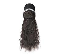 Women's hats, fashion hats with wigs, sun shades. Women's Curly Wig Baseball Cap - Wool Duckbill Cap with Half Tied Ponytail and Corn Whisker Curly Hair(Black hat+brown black)