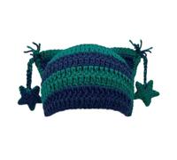 Womens Hats - Star Cat Ear Cap For Adults Warm Hand Crocheted Ear Striped Wool Ear Cap (Light Blue One Size)