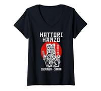 Women's Hattori Hanzo Japanese Foo Dog Komainu Guardian Lion Samurai V-Neck T-Shirt