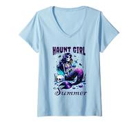 Womens Haunt Girl Summer , Spooky Halloween Hot Ghoul Beach V-Neck T-Shirt