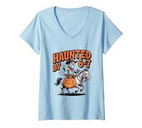Womens Haunted by 6 7 Western Cowboy Halloween V-Neck T-Shirt