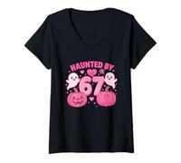 Womens Haunted by 67 Six Seven 6 7 Meme Gen Alpha We Wear Pink V-Neck T-Shirt