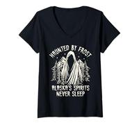 Womens Haunted by Frost Alaskas Spirits Never Sleep V-Neck T-Shirt
