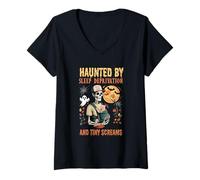 Womens Haunted by Sleep Deprivation and Tiny Screams 90s Born Dad V-Neck T-Shirt