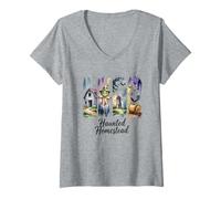 Womens Haunted Homestead Spooky Farm Watercolour Collage V-Neck T-Shirt