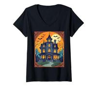 Womens Haunted House - Silent Scream Street V-Neck T-Shirt