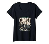 Women's Haunted Lighthouse Ghost Lighthouse Haunted Coast Gift V-Neck T-Shirt
