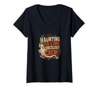 Women's Haunting for A Cure Oncology Nurse Ghost Halloween V-Neck T-Shirt