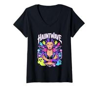 Womens Hauntwave Cyber Goth Anime Idol Halloween Spooky V-Neck T-Shirt