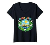 Women's Havana Cuba Libre Vintage El Morro Malecon V-Neck T-Shirt