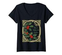 Womens Have A Berry Holly Christmas Vintage Vibe V-Neck T-Shirt