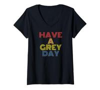 Women's Have A Grey Day Funny Alien Pun UFO Fan Retro V-Neck T-Shirt