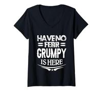Womens Have No Fear Grumpy is Here Father’s Day Grandpa Pawpaw V-Neck T-Shirt