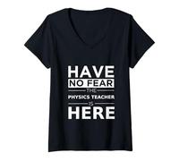 Womens Have No Fear Physics Teacher is Here Funny Back to School V-Neck T-Shirt