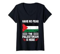 Womens Have No Fear The Palestinian is Here Palestine Flag V-Neck T-Shirt