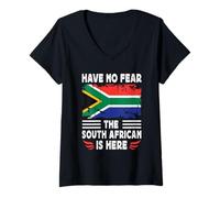 Womens Have No Fear The South African is Here South Africa Flag V-Neck T-Shirt