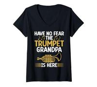 Womens Have no Fear The Trumpet Grandpa is here Trumpet V-Neck T-Shirt