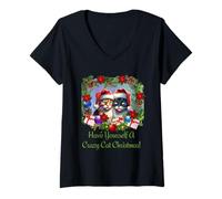 Womens Have Yourself A Crazy Cat Christmas! V-Neck T-Shirt