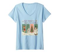 Womens Have Yourself A Merry Little Christmas Snowy Scene V-Neck T-Shirt