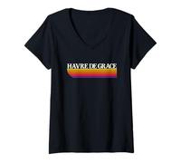 Womens Havre de Grace Maryland Retro Graphic - Havre de Grace MD V-Neck T-Shirt