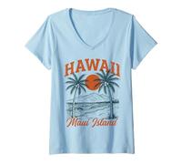 Women's Hawaii Maui Island Vintage Palm Trees Sunset V-Neck T-Shirt