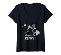 Women's Hawaii Resist Frog Protest No Kings Day V-Neck T-Shirt
