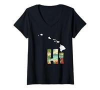 Womens Hawaii State Map HI Tropical Hawaiian Islands V-Neck T-Shirt