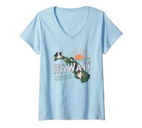 Women's Hawaii State Map Road Trip Honolulu O'ahu Kaua'i Maui Lana'i V-Neck T-Shirt