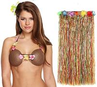 Women's Hawaiian Beach Party Set Tropical Hawaiian Hula Plastic Coconut Bra with Multi Hula Skirt 2 PC Set Fancy Dress