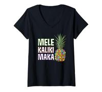 Womens Hawaiian Christmas Shirt - MELE Kalikimaka Xmas Pineapple V-Neck T-Shirt