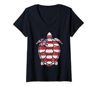Women's Hawaiian Flag Sea Turtle Pidgin Hawaii V-Neck T-Shirt
