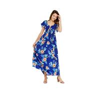 Women's Hawaiian Maxi Ruffle Sleeve Dress in Hibiscus Blue