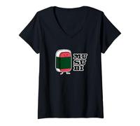 Womens Hawaiian Musubi Canned Meat Sushi Nori sea V-Neck T-Shirt