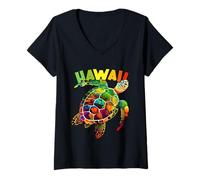 Womens Hawaiian Sea Turtle Hawaii Vacation Beach Summer Maui Kauai V-Neck T-Shirt