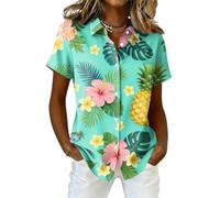 Women's Hawaiian Shirts Floral Tropic Print Summer Soft Button Down Shirts Short Sleeve
