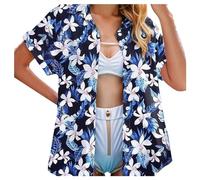 Womens Hawaiian Shirts for Women Print-Hawaiian Pineapple Flowers Blouse Shirt Leaves Blouses Ladies Shirts Women's Plus T-Shirt Girls Blue