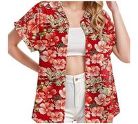 Womens Hawaiian Shirts Print Hawaiian Pineapple Flowers Blouse Shirt Leaves Women Shirts Women Plus T Shirt B-red