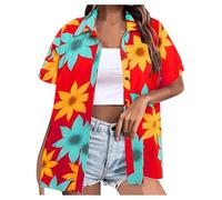 Womens Hawaiian Shirts Short Sleeve Button Down Soft Cool Floral Tropic Print V Neck Summer Beach Tops T-Shirt