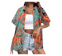 Womens Hawaiian Shirts Short Sleeve Button Down Soft Cool Floral Tropic Print V Neck Summer Beach Tops T-Shirt Light Blue